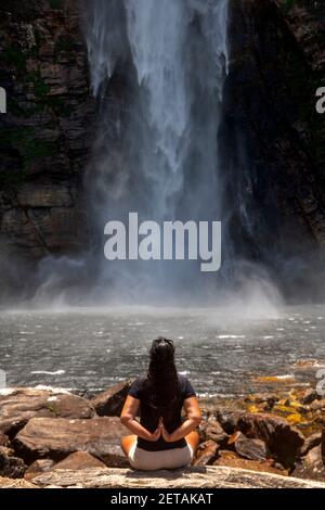 Casca D'anta Wasserfall am São Francisco Fluss, Serra da Canastra Nationalpark, Minas Gerais, Brasilien Stockfoto