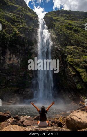 Casca D'anta Wasserfall am São Francisco Fluss, Serra da Canastra Nationalpark, Minas Gerais, Brasilien Stockfoto