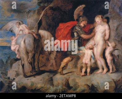Perseus befreit Andromeda von ihren Ketten, nach Peter Paul Rubens, von Edward de Jans. Stockfoto