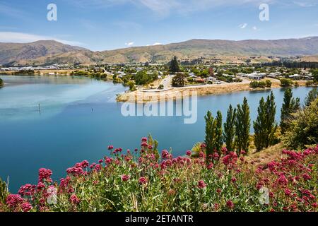 Die Stadt Cromwell in Otago am Clutha River Stockfoto