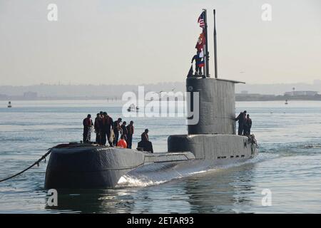 Das peruanische U-Boot BAP Pisagua (SS-33) erreicht am 7. Juli 2017 den US-Marinestützpunkt Loma. Stockfoto