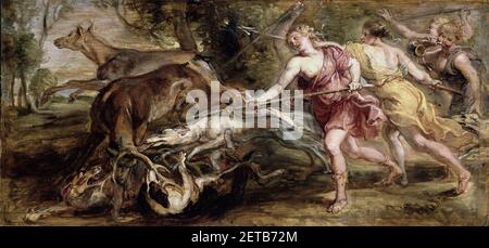 Peter Paul Rubens - Diana und ihre Nymphen, Jagd (1636). Stockfoto