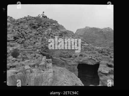 Petra. El-Habis Bereich. El-Habis Befestigungsanlagen, die Akropolis. Überreste der Burg der Kreuzritter Stockfoto