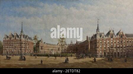 Petrus Gerardus Vertin - Gezicht op het Koningin Emmaplein te Rotterdam met figuren - 66613 Stockfoto