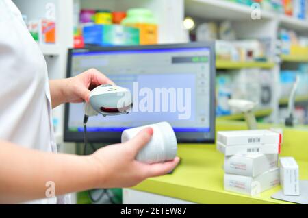 Apotheker Barcode der Medizin Arzneimittel in einer Apotheke Apotheke. Stockfoto