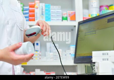 Apotheker Barcode der Medizin Arzneimittel in einer Apotheke Apotheke. Stockfoto