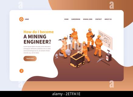 Mine Landung Web-Seite Design-Konzept mit Bildern von mir Arbeiter in einheitlichen und klickbaren Links Vektor-Illustration Stock Vektor