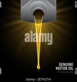 Realistischer Motoröl schwarzer Hintergrund mit echtem Motoröl Überschrift Und fließende Flüssigkeit Vektorgrafik Stock Vektor