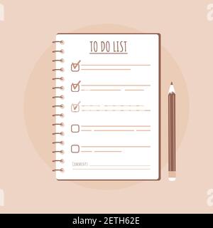 To-Do-Liste auf der Tabelle. Planung und Organisation der Arbeit. Vektor-Illustration in flachen Cartoon-Stil Stock Vektor