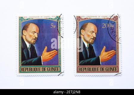 01.03.2021 Istanbul Türkei. Guinea Republik Briefmarke. Um 1970. 100. Jahrestag Lenins 1870-1970. 5 F 200 F Stockfoto