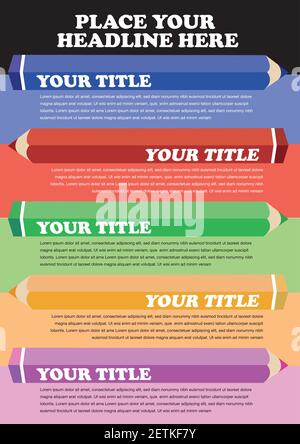 Vektor-Hintergrund-Vorlage mit Farbstift-Design. Farbenfrohes Seitenlayout mit Kopierbereich. Stock Vektor