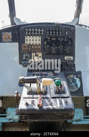 Old russian plane interior on pilot cockpit Stockfoto