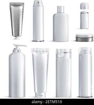 Herren Kosmetikflaschen realistische Icon Set verschiedene Formen und Größen Für Vektordarstellung in der Schönheit Stock Vektor