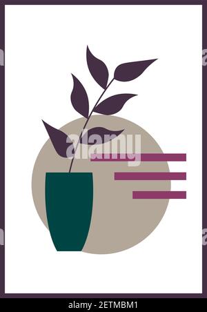Minimalistischer Druck mit Vase und Blättern. Stock Vektor