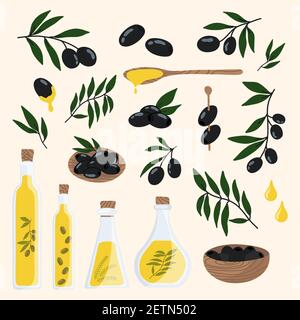Olive isoliert gesetzt, gesunde Bio-Lebensmittel Stock Vektor