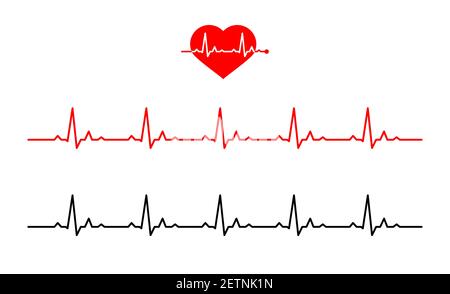 Symbol Herz mit Herzschlag. Normale Herzfrequenz. Linienkardiogramm Herz auf weißem Hintergrund. Vektor-Illustration im flachen Stil. Elektrokardiogramm Stock Vektor