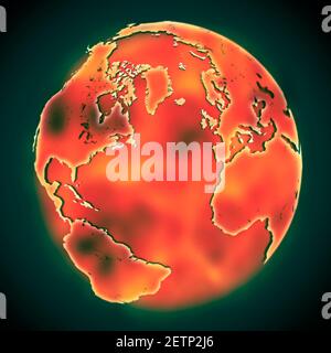 Glühender roter Globus als Symbol für die globale Erwärmung Stockfoto