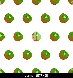 Cartoon nahtlose Muster für Stoff-Design mit Kiwi Obst, halb geschnitten. Farbenfroher Hintergrund. Stock Vektor