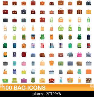 Set mit 100 Beutelsymbolen. Cartoon Illustration von 100 Tasche Symbole Vektor-Set isoliert auf weißem Hintergrund Stock Vektor