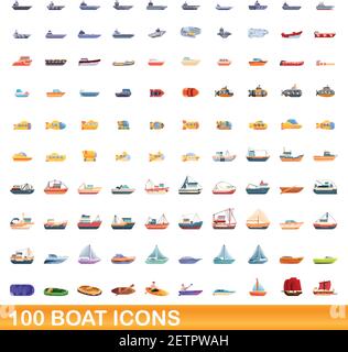 100 Bootssymbole eingestellt. Cartoon-Illustration von 100 Boot-Symbole Vektor-Set isoliert auf weißem Hintergrund Stock Vektor
