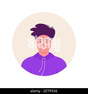 Männer Ikone trendy Avatar Charakter. Fröhliche, glückliche Menschen flache Vektor-Illustration. Runder Rahmen. Männliche Porträts, Gruppe, Team. Liebenswert Jungs isoliert auf Stock Vektor
