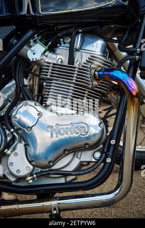 Norton Commando 961 SE Motorradmotor. Klassisches britisches Motorrad. Stockfoto