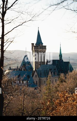 Ein Nahaufnahme-Foto bei Sonnenuntergang auf dem Schloss Wernigerode In Deutschland Stockfoto
