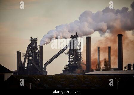Sonnenaufgang in Scunthorpe, Lincolnshire Steelworks British Steel Limited Stockfoto