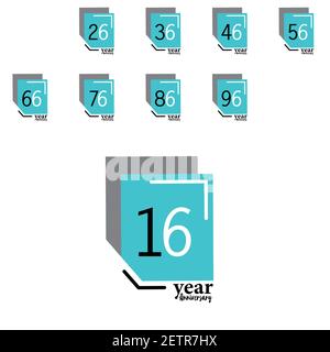 Set 16 Jahr Jubiläum Vektor Vorlage Design Illustration Blue Box Eleganter Weißer Hintergrund Stock Vektor