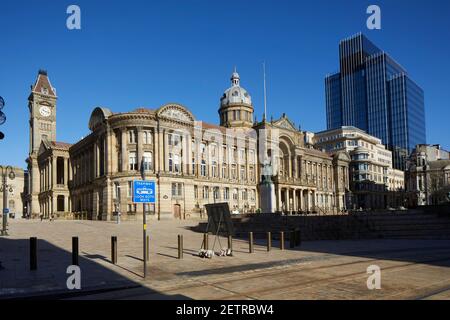 Birmingham City Centre Wahrzeichen Grade II* denkmalgeschützten Council House, Victoria Square und Uhrenturm von Architekt Yeoville Thomason in Victoria Square Stockfoto