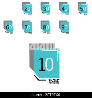 Set 10 Jahr Jubiläum Vektor Vorlage Design Illustration Blue Box Eleganter Weißer Hintergrund Stock Vektor