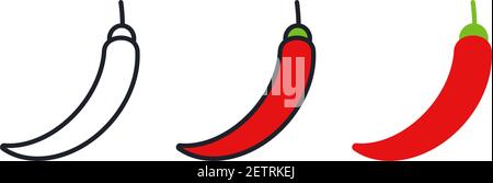 Symbol für Chili. Lineare Farbsymbol, Kontur, Form, Kontur. Dünne Linie. Modernes Design. Vektorset. Illustrationen von Gemüse. Stock Vektor