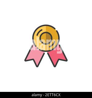 Genehmigte oder zertifizierte Medaille. Qualitätsgarantie. Ausgefülltes Farbsymbol. Isolierte Commerce-Vektor-Illustration Stock Vektor