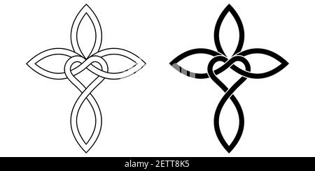 Zeichen der unendlichen Liebe zu Gott, Herz mit Infinity-Symbol und Kreuz, Vektor-Tattoo-Logo Liebe und Glauben an Gott, kalligraphisches Kreuz Stock Vektor