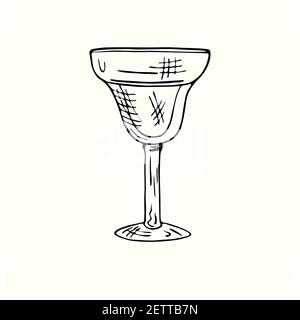 Margarita Glas (geschält) isoliert, skizzieren einfache Doodle Zeichnung, Tiefdruck-Stil, Design-Element Stockfoto