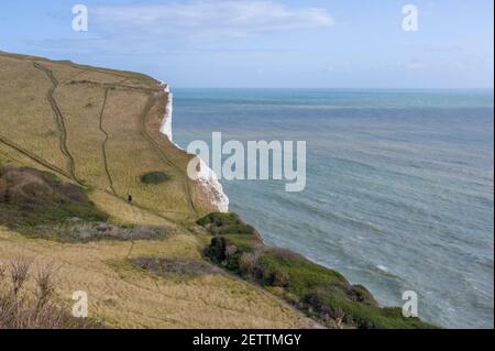 Blick auf Frankreich von der Spitze der weißen Klippen Von Dover in Langdon Bay Stockfoto