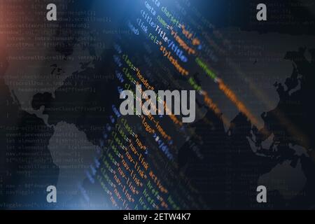 html Front-End Web Entwicklung Programmiersprache für Website-Codierung. Mix Media Hintergrund Stockfoto