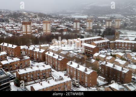 Sheffield Stadt nach Schneefall England Großbritannien Stockfoto