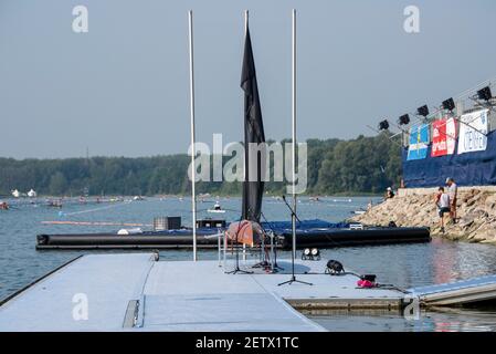 Linz, Österreich, Samstag, 24th. Aug 2019, FISA World Ruder Championship, Regatta, Memorial auf der Awards Dock gewidmet PR1 menÕs einzelne Schädel, Dzmitry Ryshkevich [Pflichtnachweis; Peter SPURRIER/Intersport Images] Stockfoto