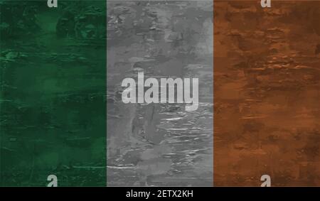 Irland Flagge mit winkender Grunge Textur. Vektorhintergrund. Stock Vektor