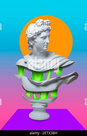 Modernes konzeptuelles Kunstplakat mit alter Statue. Collage zeitgenössischer Kunst Stockfoto