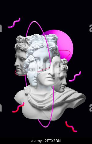 Modernes konzeptuelles Kunstplakat mit alter Statue. Collage zeitgenössischer Kunst Stockfoto