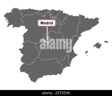 Ortsname Zeichen Madrid auf Karte von Spanien Stockfoto