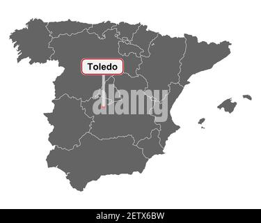 Ortsname Zeichen Toledo auf Karte von Spanien Stockfoto