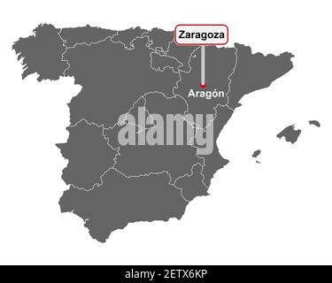 Ortsname Zeichen Zaragoza auf der Karte von Spanien Stockfoto