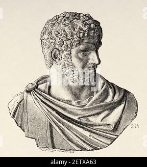 Lucius Septimius Bassianus. Caracalla (188 -217) Marcus Aurelius Severus Antoninus Augustus, römischer Kaiser (211-217) Altes römisches Reich. Italien, Europa. Alte 19th Jahrhundert gravierte Illustration, El Mundo Ilustrado 1881 Stockfoto