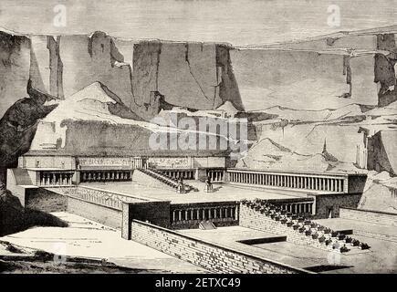 Totentempel der Hatschepsut. Deir el-Bahari Theban Necropolis, Luxor. Das Alte Ägypten. Afrika. Alte 19th Jahrhundert gravierte Illustration, El Mundo Ilustrado 1881 Stockfoto