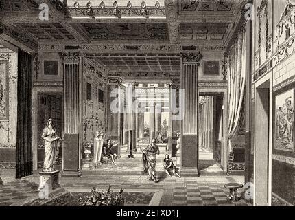 Atrium eines antiken römischen Hauses, Italien. Europa. Alte XIX Jahrhundert gravierte Illustration, El Mundo Ilustrado 1880 Stockfoto