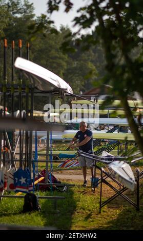 Linz, Österreich, Samstag, 31st. Aug 2019, FISA-Ruderweltmeisterschaft, Boat Park Area, [Pflichtnachweis; Peter SPURRIER/Intersport Images] 08:40:00 31.08.19 Stockfoto