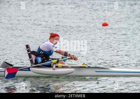 Linz, Österreich, Sonntag, 1st. September 2019, FISA-Ruderweltmeisterschaft, Sonntag Finaltag, USA PR1 W1X, Hallie SMITH, nach dem Finale. [Pflichtnachweis; Peter SPURRIER/Intersport Images] 13:16:07 01/09/2019 Stockfoto